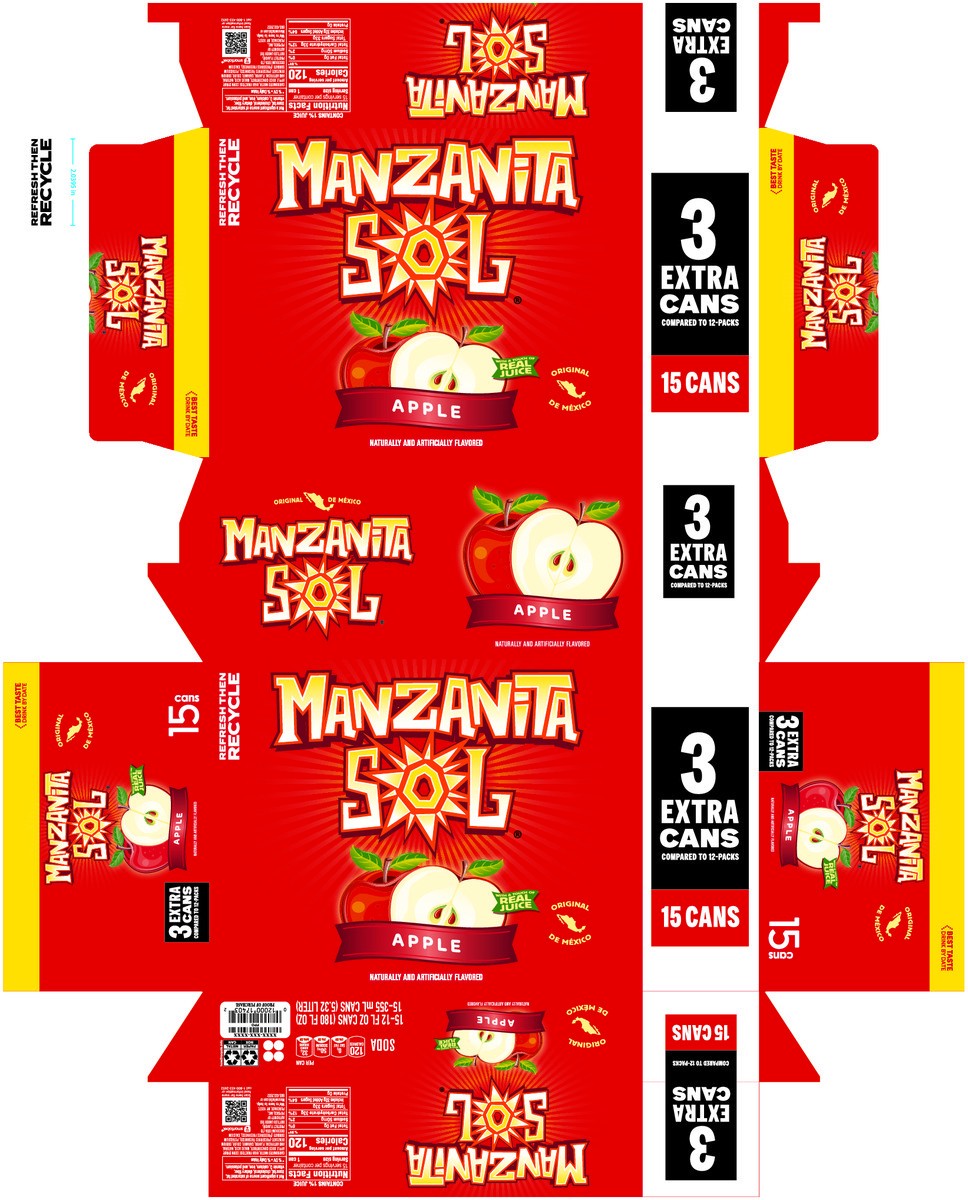 slide 3 of 12, Manzanita Sol Soda Apple Naturally & Artificially Flavored 12 Fl Oz, 15 Count, 15 ct