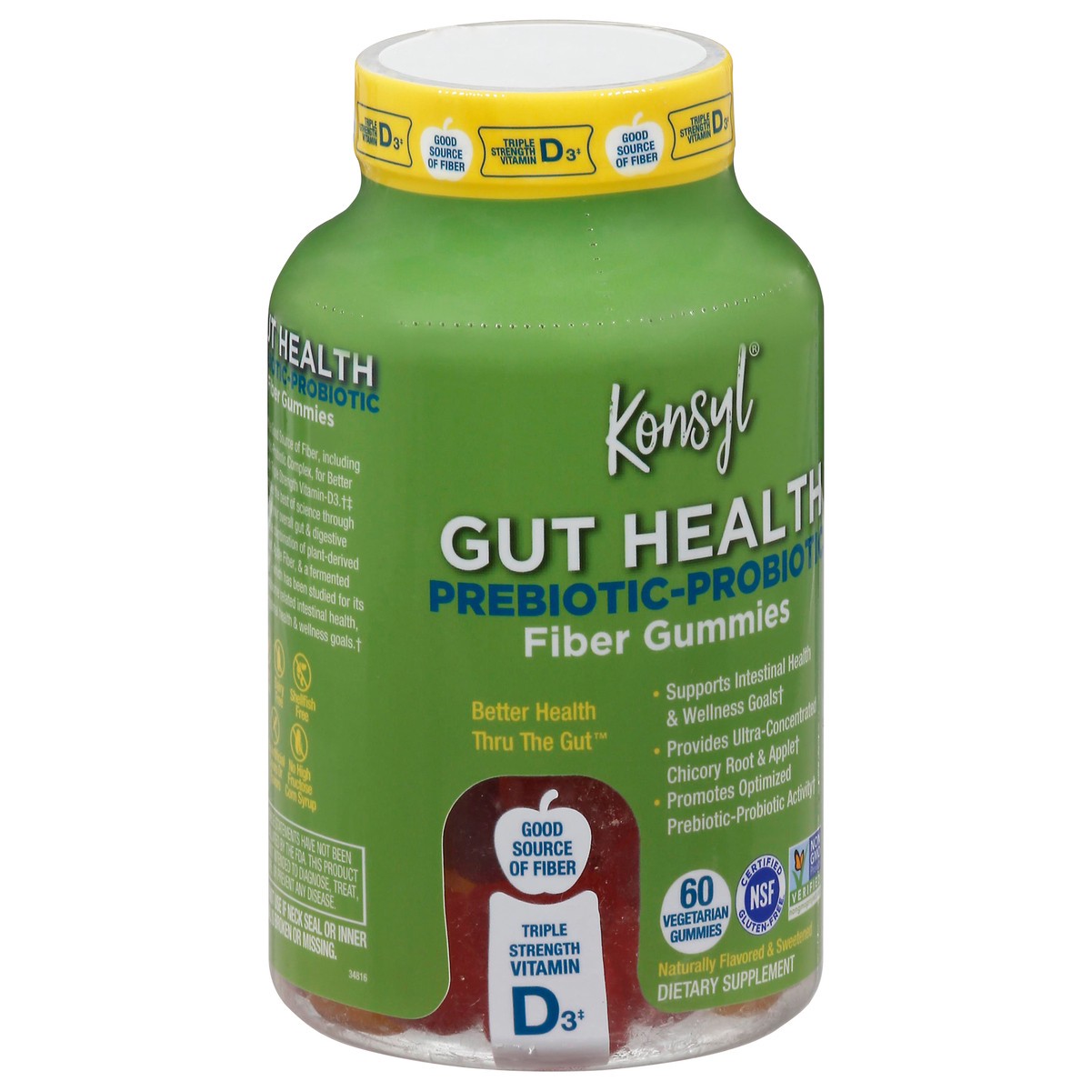 slide 3 of 10, Konsyl Gut Health Prebiotic-Probiotic Fiber Gummies 60 ea, 60 ct