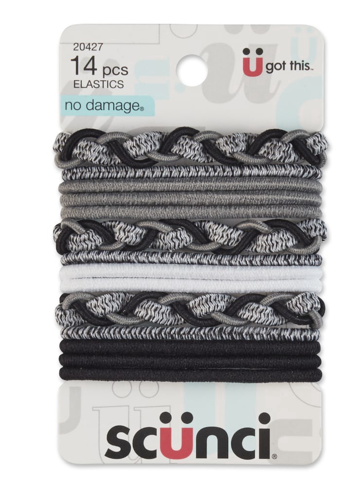 slide 1 of 2, scünci Scunci No Damage Mixed Elastic Hair Ties, 14 ct