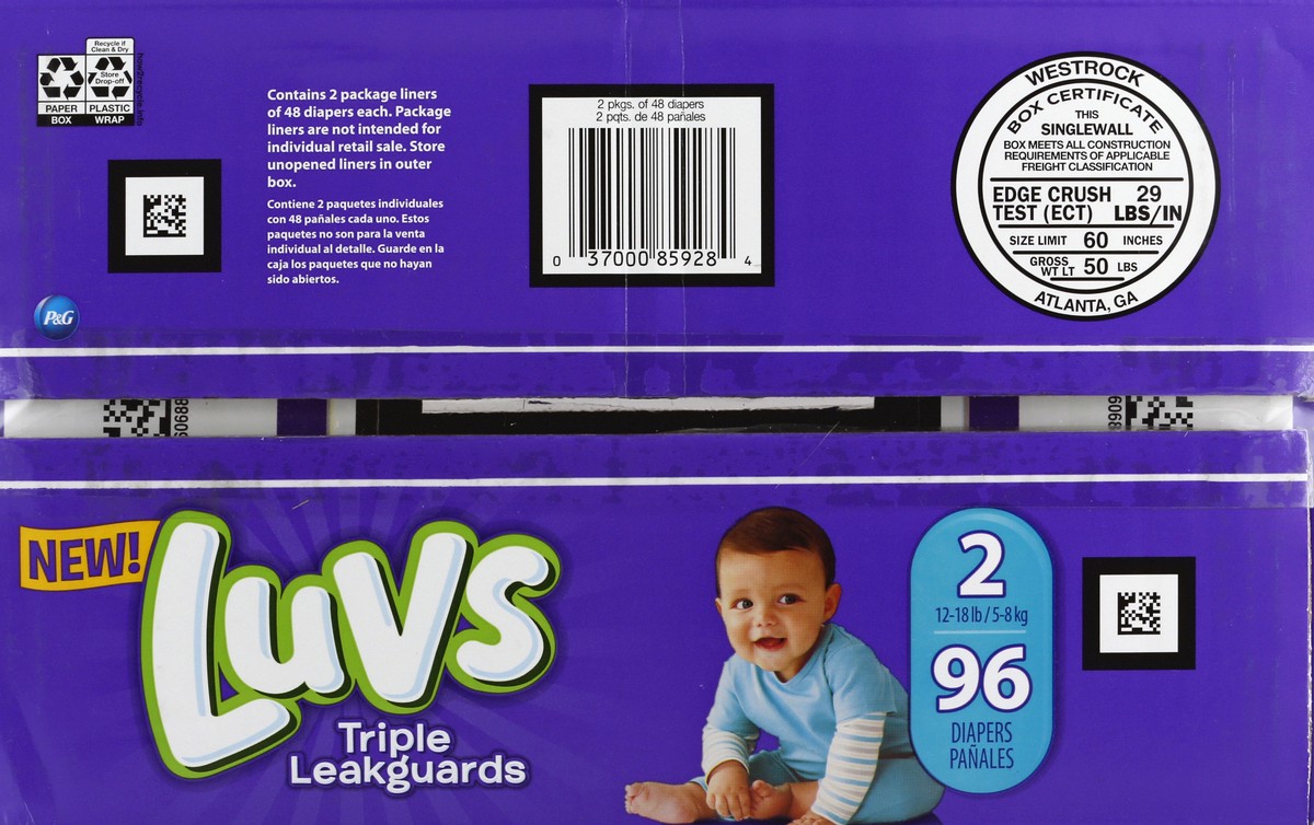 slide 3 of 6, Luvs Ultra Leakguards Diapers Size 2, 96 ct