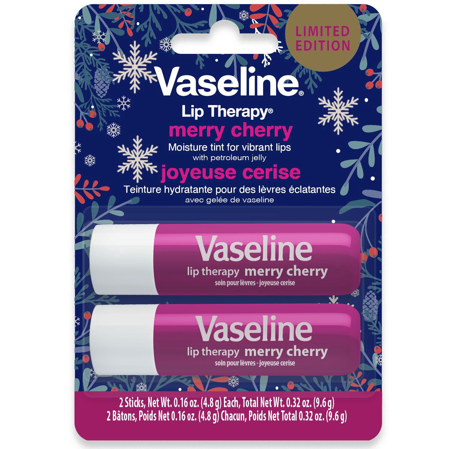 slide 1 of 1, Vaseline Lip Therapy, 2 Ct, Merry Cherry, 0.16 oz