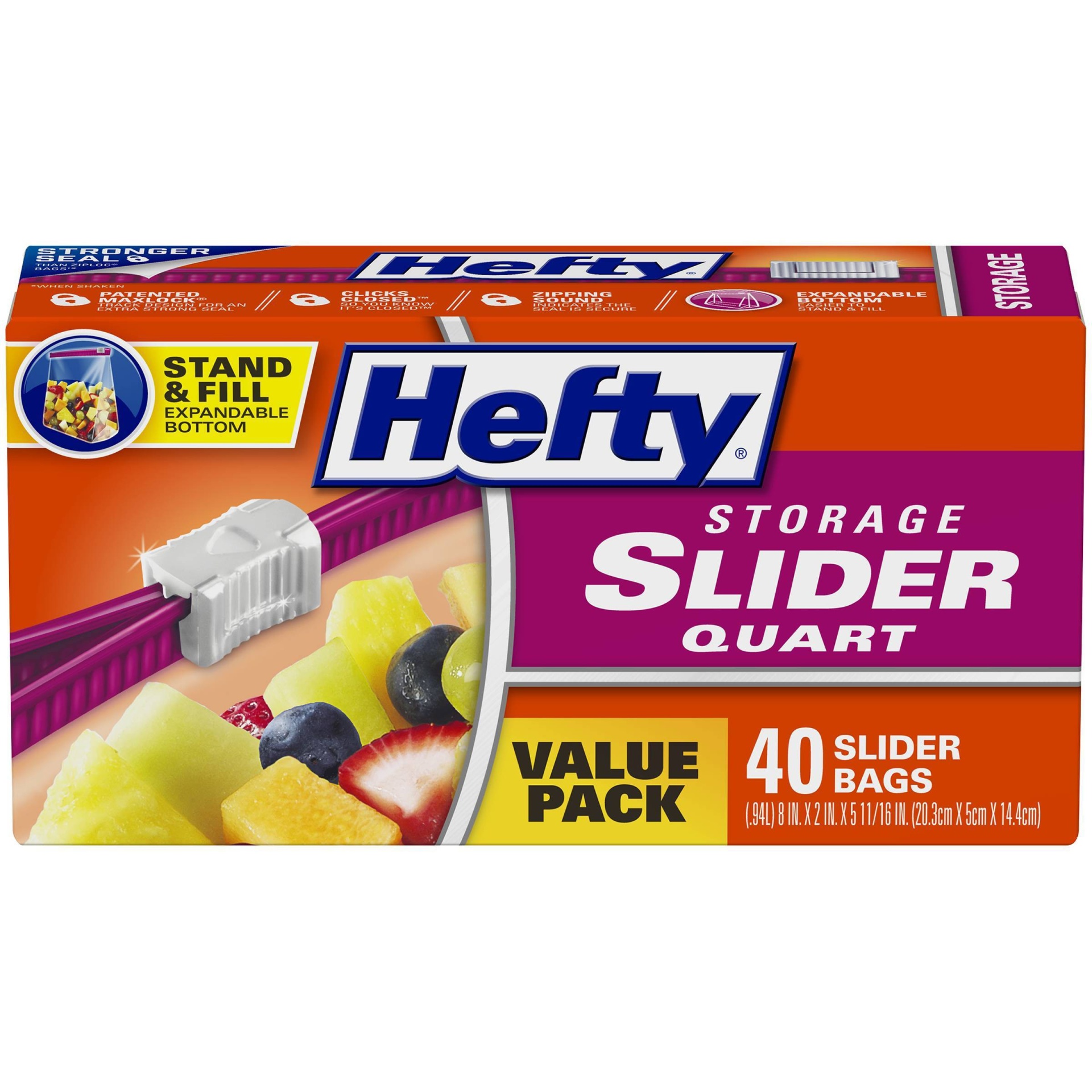slide 1 of 1, Hefty Quart Storage Slider Bag, 40 ct