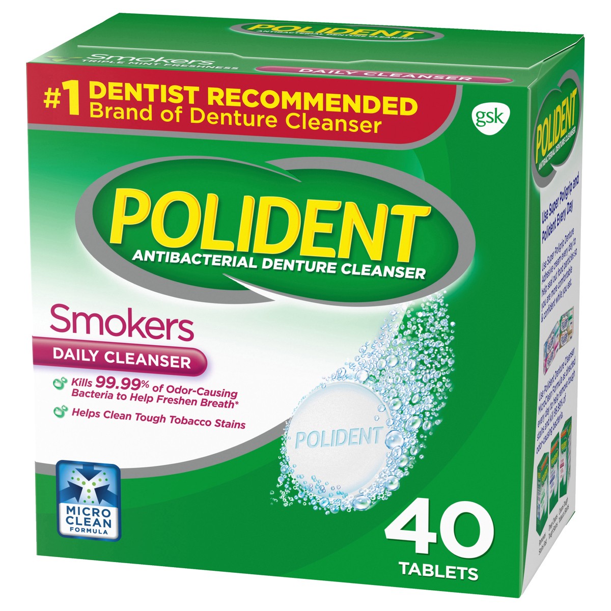 slide 2 of 10, Polident Smokers Antibacterial Denture Cleanser Effervescent Tablets, 40 count, 40 ct