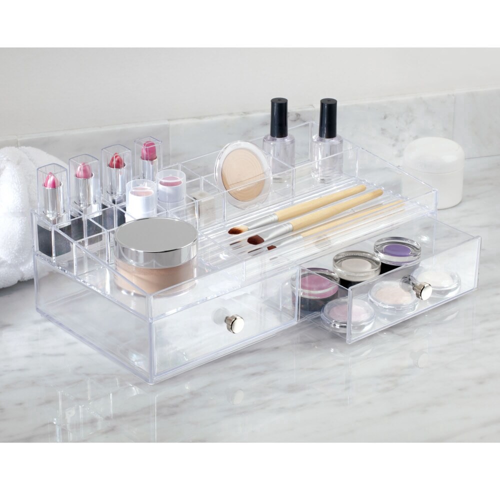slide 4 of 4, InterDesign Drawers 2-Drawer Cosmetic Organizer - Clear, 13 in x 7 in x 4 in