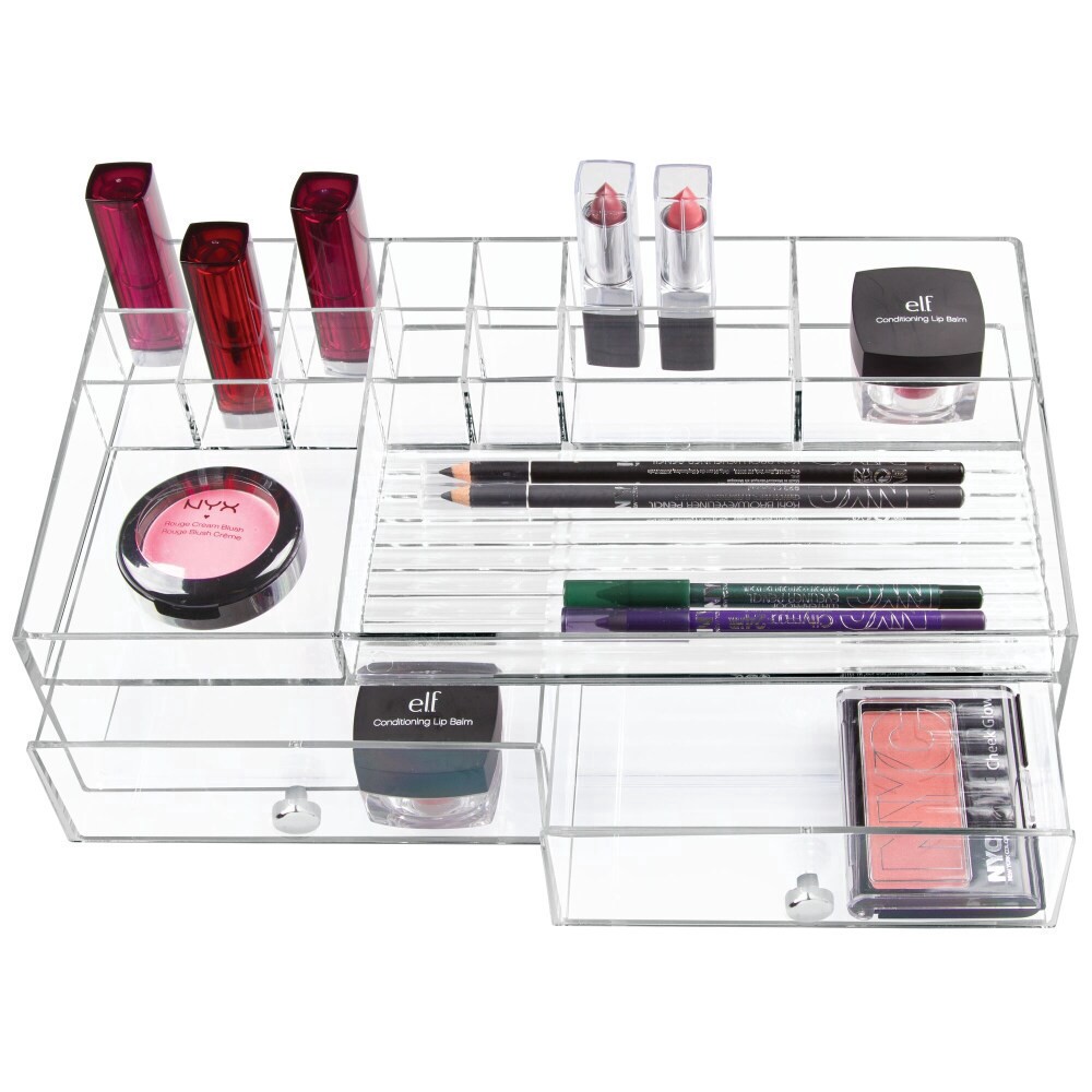 slide 3 of 4, InterDesign Drawers 2-Drawer Cosmetic Organizer - Clear, 13 in x 7 in x 4 in