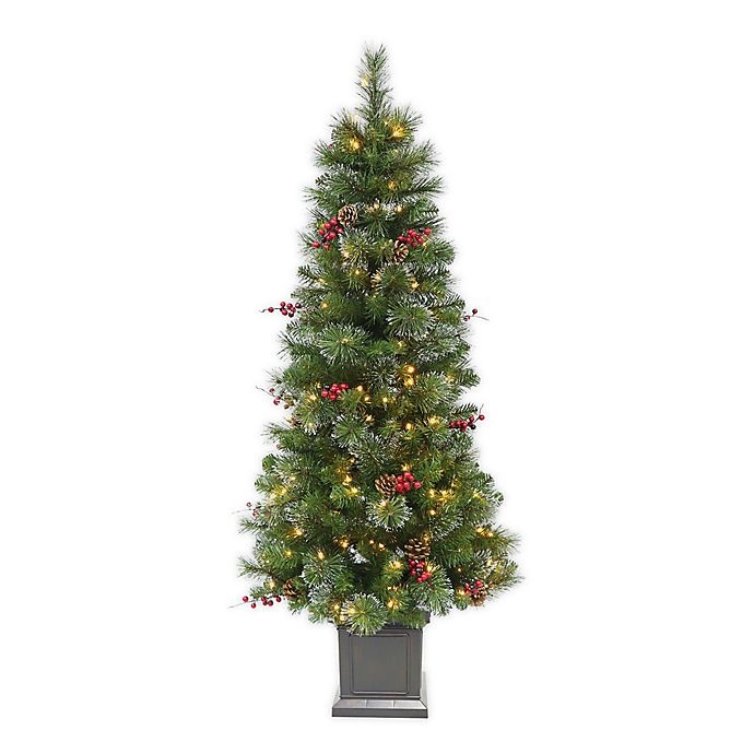 slide 1 of 1, Winter Wonderland Traditional Frosted Berry Style Pre-Lit Artificial Christmas Tree, 5 ft