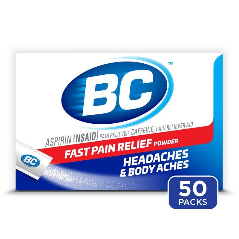 slide 1 of 7, BC Aspirin Fast Pain Relief Powder Packets, 50 ct
