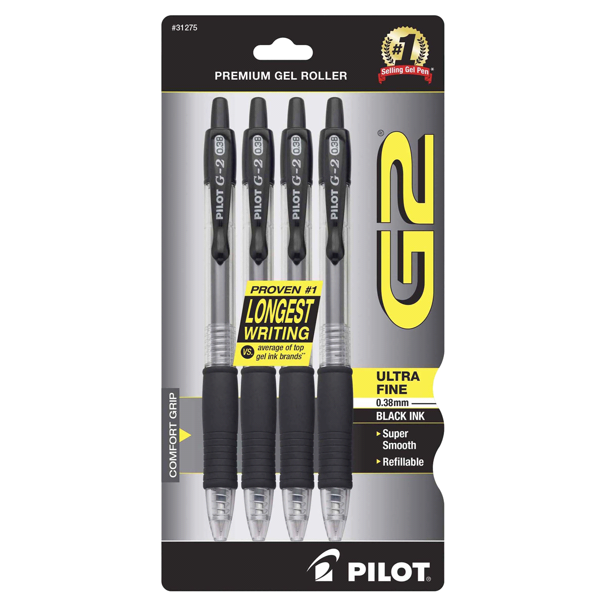 slide 1 of 1, Pilot G2 Premium Retractable Gel Ink Rolling Ball Pen, Ultra Fine Point, Black Ink, 4 ct