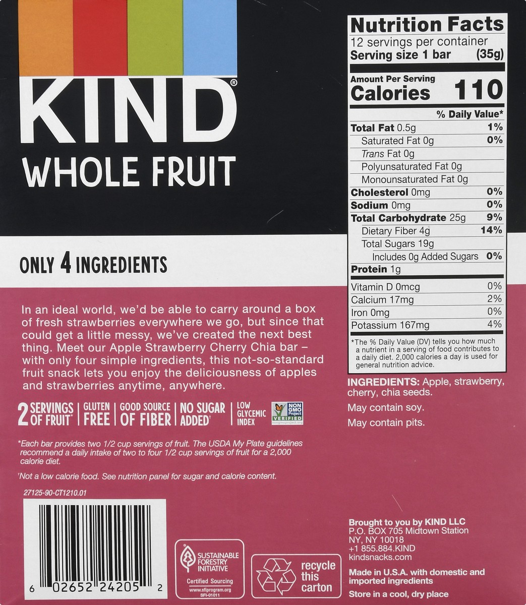 slide 5 of 9, KIND Whole Fruit Apple Strawberries Cherries Chia Fruit Bars 12 ea, 12 ct