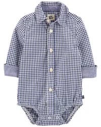 Oshkosh Baby Gingham Print Button-Front Bodysuit Blue 18M