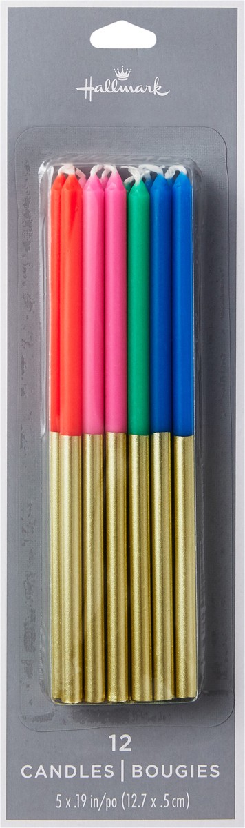 slide 4 of 4, Hallmark Multicolor and Gold Two-Tone Tall Birthday Candles 12 ea, 12 ct