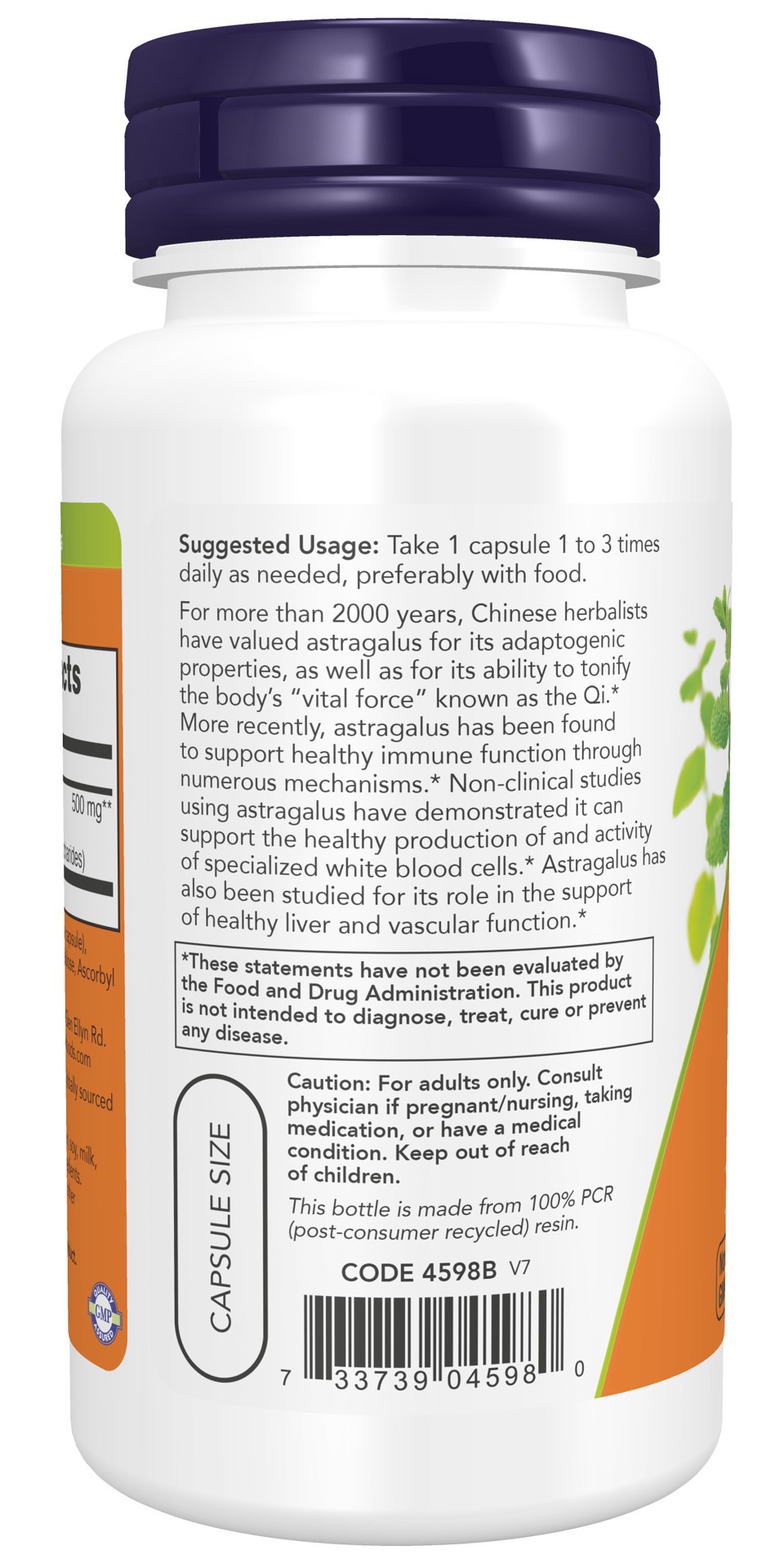 slide 3 of 4, NOW Astragalus Extract 500 mg - 90 Veg Capsules, 90 ct