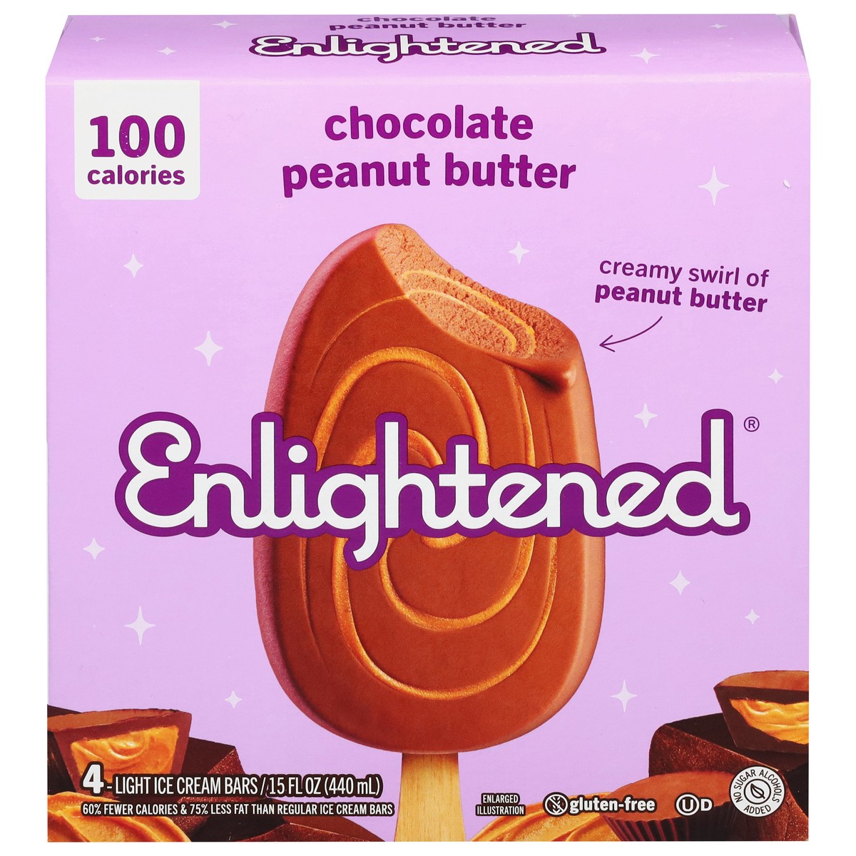 slide 1 of 9, Enlightened Light Chocolate Peanut Butter Ice Cream Bars 4 ea, 15 fl oz