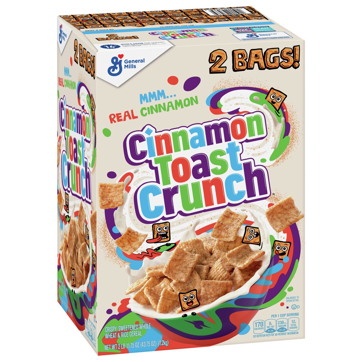 slide 6 of 9, Cinnamon Toast Crunch, Breakfast Cereal, Cinnamon Sugar Squares 43oz 2 bags, 2 ct