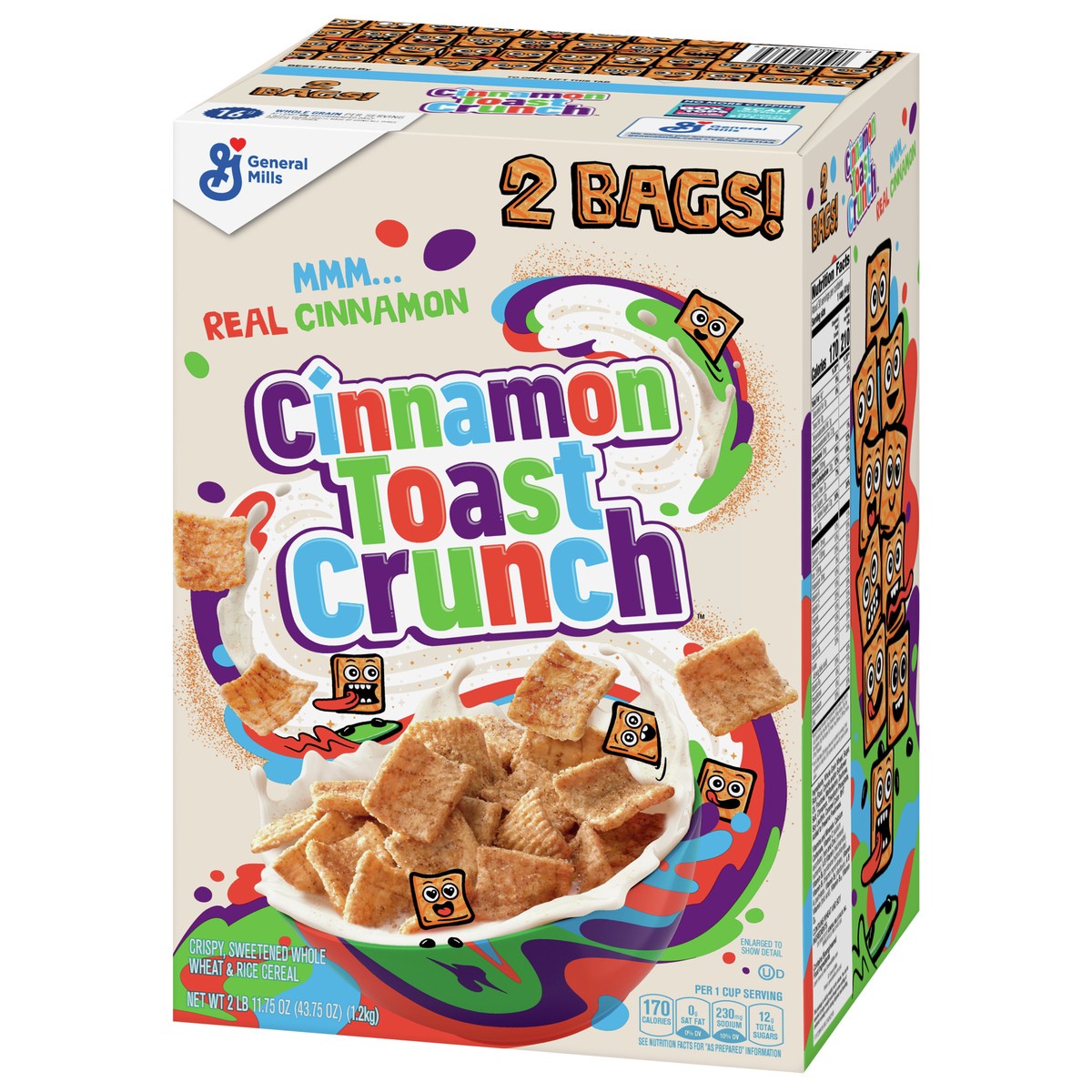 slide 9 of 9, Cinnamon Toast Crunch, Breakfast Cereal, Cinnamon Sugar Squares 43oz 2 bags, 2 ct
