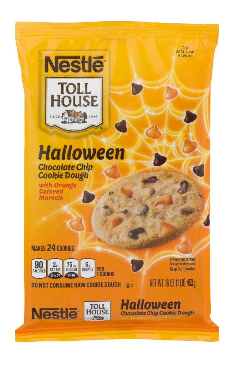 slide 1 of 1, Nestlé Halloween Chocolate Chip Cookie Dough with Orange Colored Morsels, 16 oz