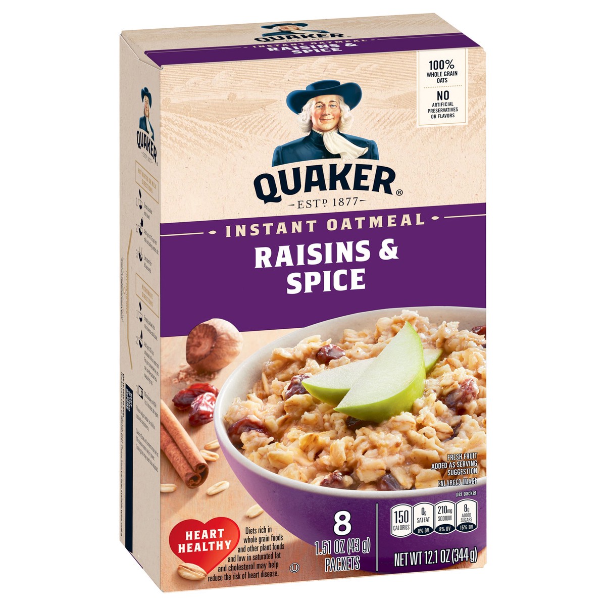slide 6 of 7, Quaker Instant Oatmeal, Raisins & Spice, 8 ct