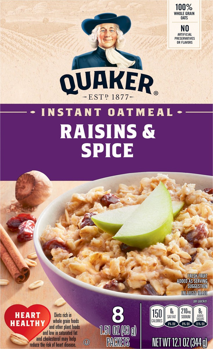 slide 2 of 7, Quaker Instant Oatmeal, Raisins & Spice, 8 ct