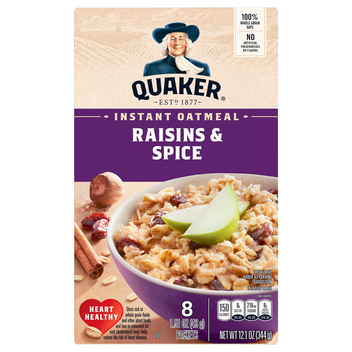 slide 1 of 7, Quaker Instant Oatmeal, Raisins & Spice, 8 ct