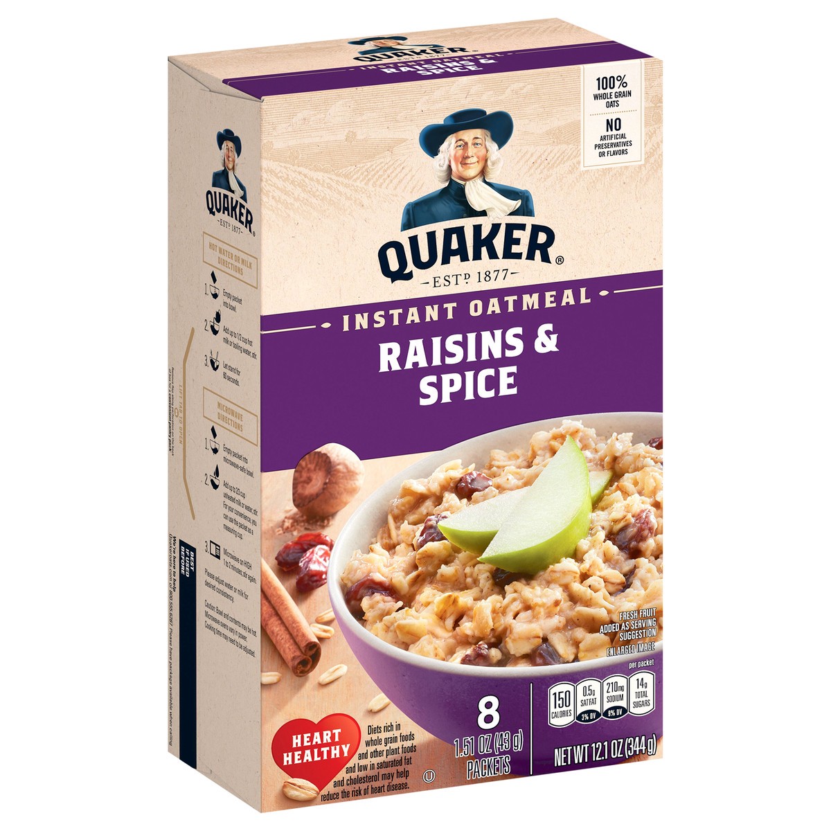 slide 3 of 7, Quaker Instant Oatmeal, Raisins & Spice, 8 ct