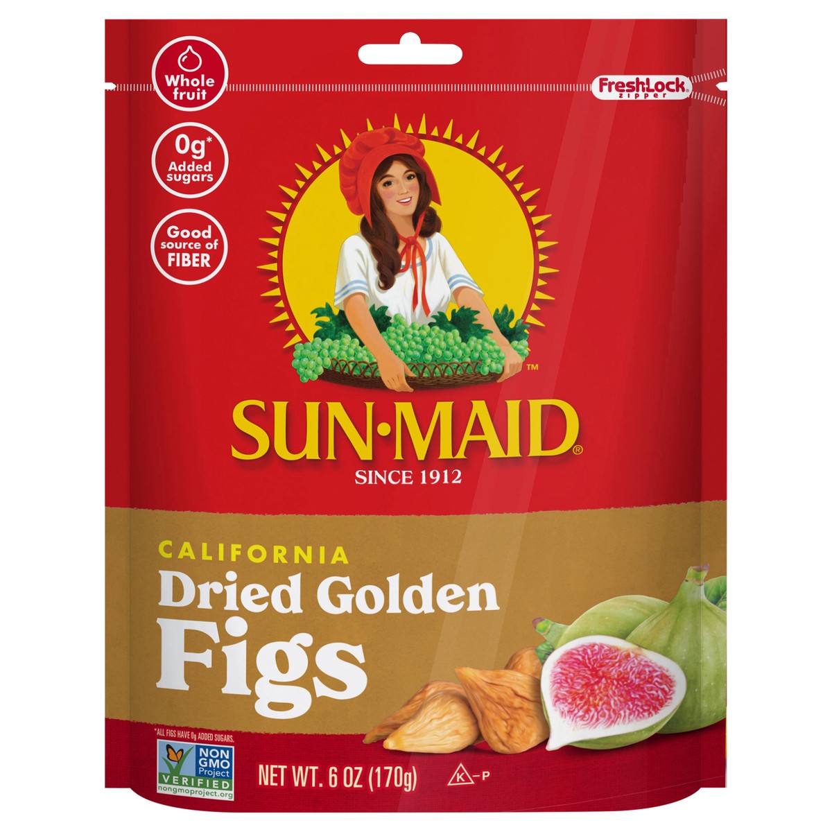 slide 1 of 3, Sun-Maid California Dried Golden Figs 6oz Fresh-Lock Zipper Resealable Stand-Up Bag, 6 oz