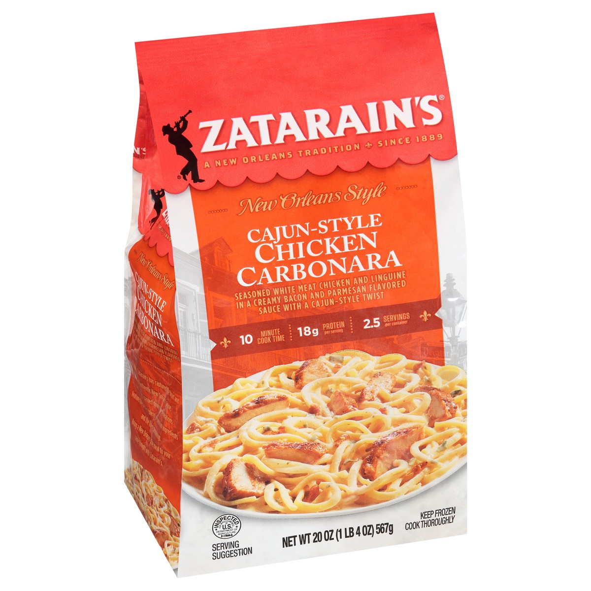 slide 2 of 14, Zatarain's Frozen Meal - Cajun Chicken Carbonara, 20 oz