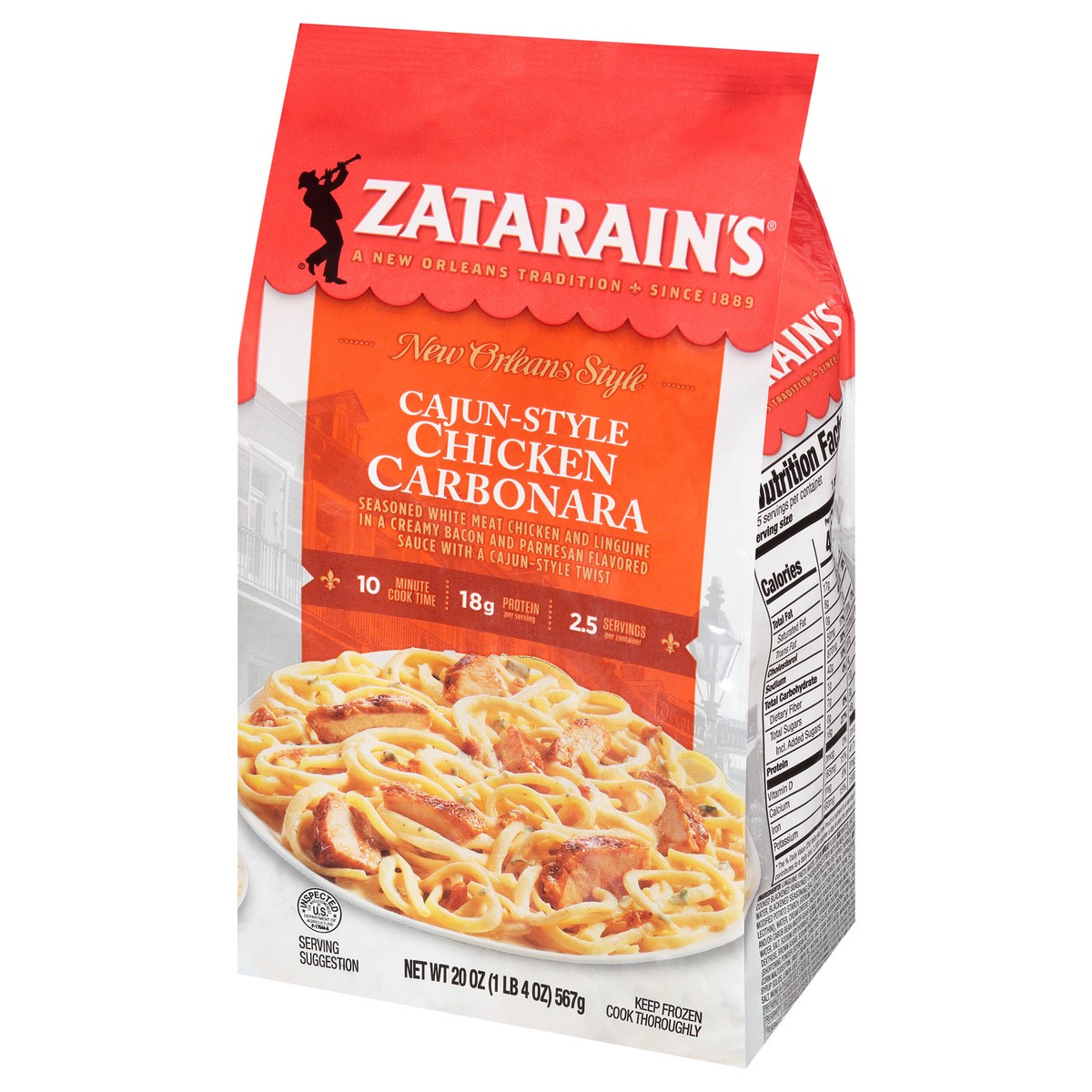 slide 13 of 14, Zatarain's Frozen Meal - Cajun Chicken Carbonara, 20 oz