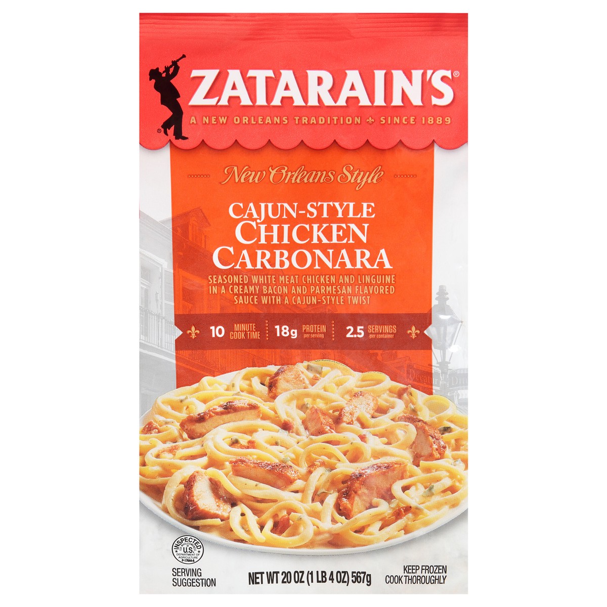slide 14 of 14, Zatarain's Frozen Meal - Cajun Chicken Carbonara, 20 oz