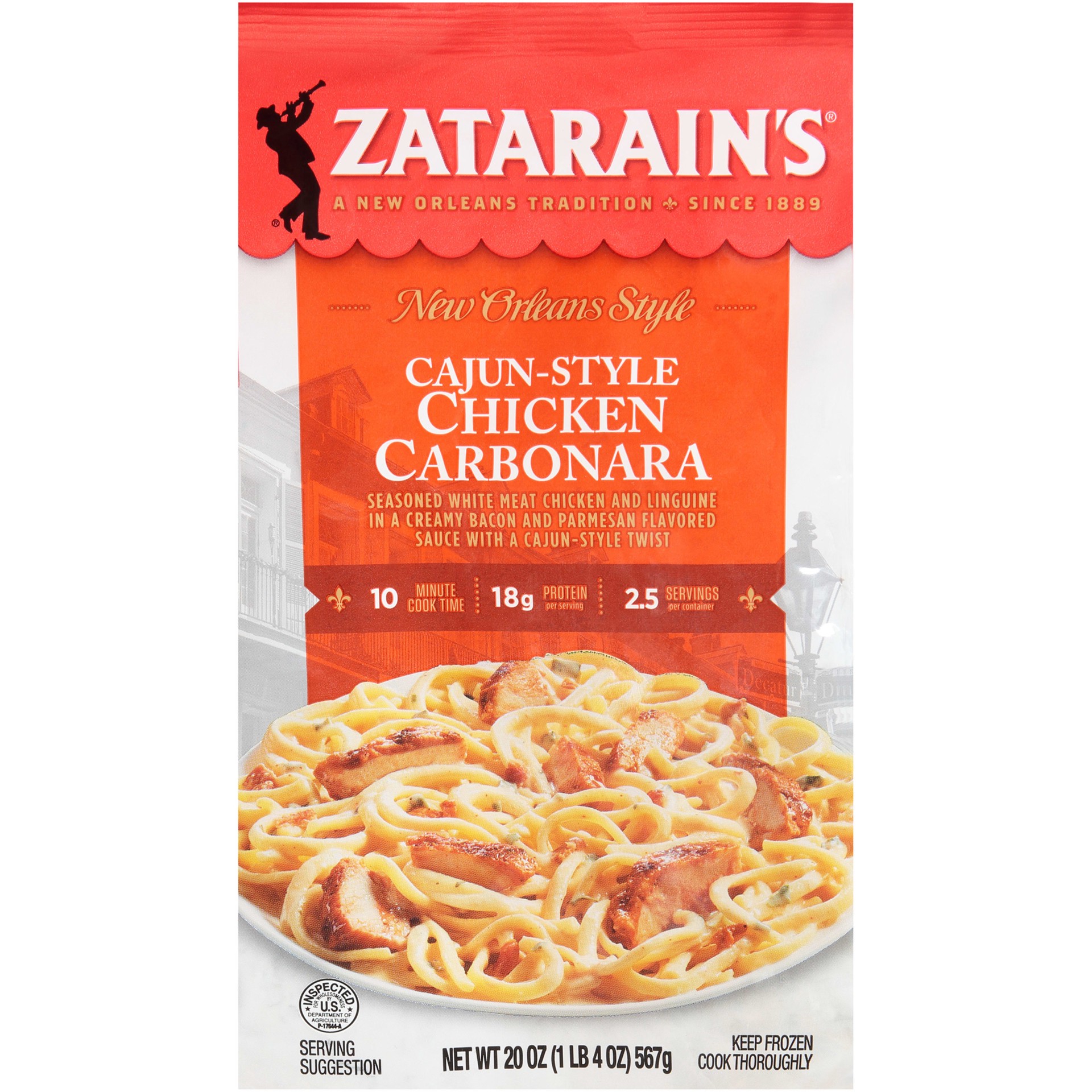 slide 1 of 14, Zatarain's Frozen Meal - Cajun Chicken Carbonara, 20 oz