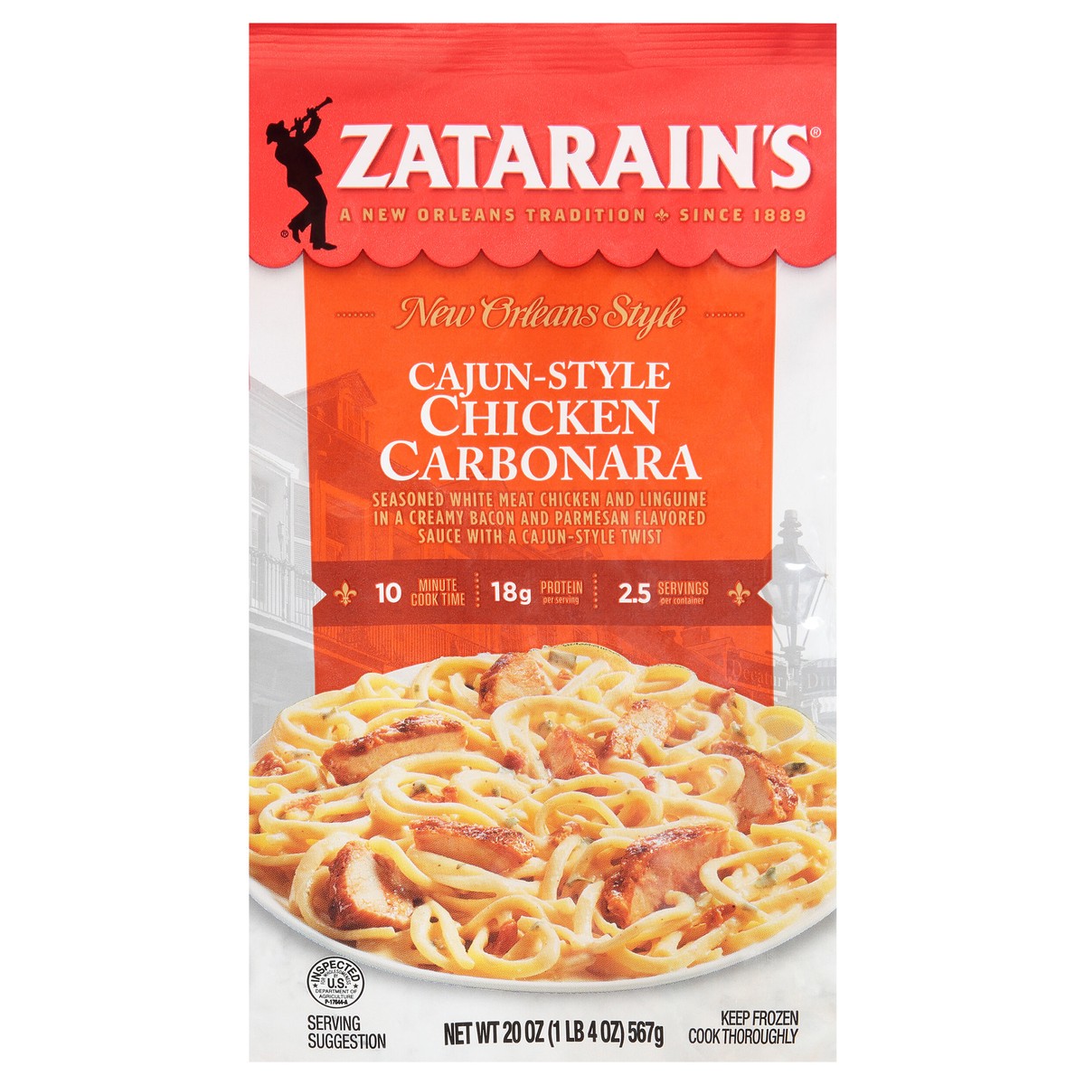 slide 1 of 14, Zatarain's Frozen Meal - Cajun Chicken Carbonara, 20 oz, 20 oz