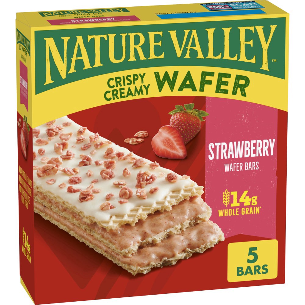 slide 6 of 6, Nature Valley Strawberry Crispy Creamy Wafer Bars, Made With Whole Grain, 5 Bars, 6.5 oz Box, 5 ct