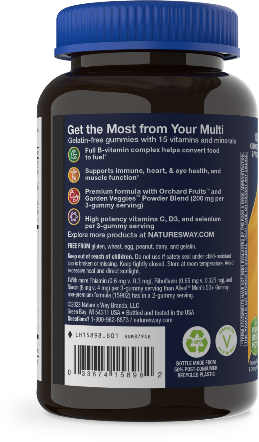 slide 3 of 4, Nature's Way Alive! Men's 50+ Premium Orange Grape & Cherry Flavored Multivitamin 75 Gummies, 75 ct