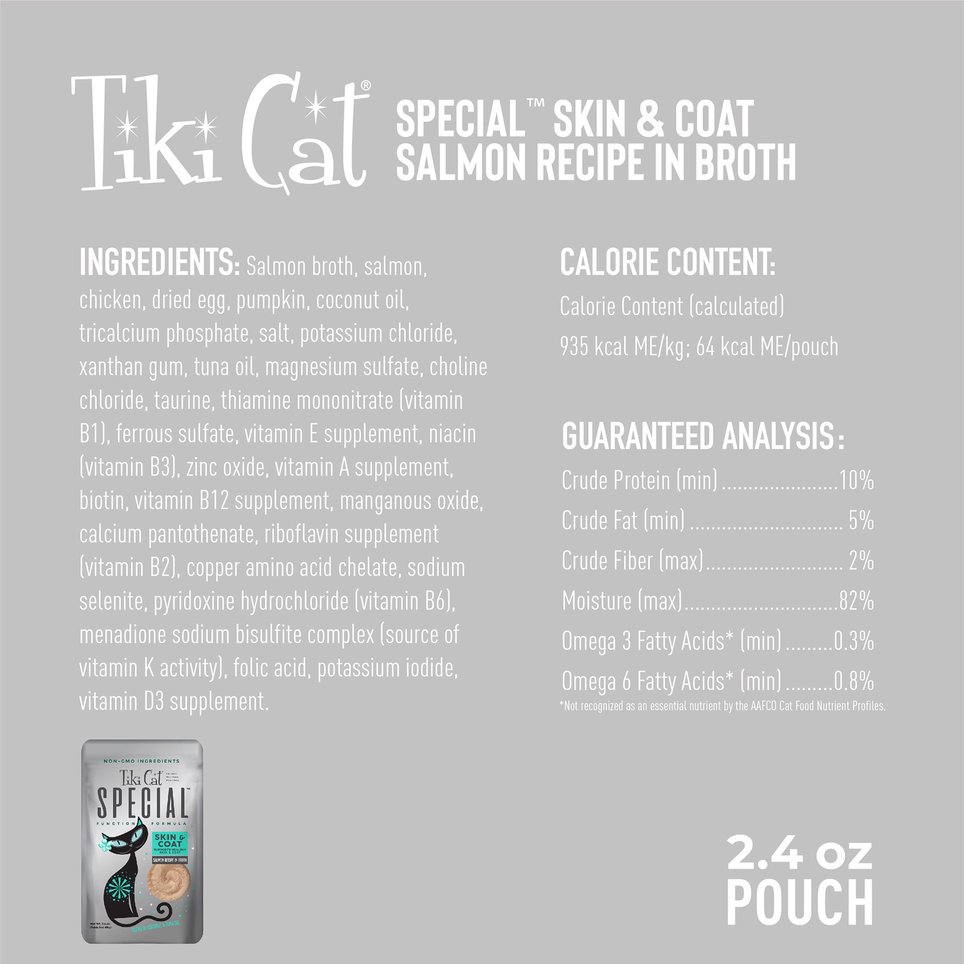slide 7 of 8, Tiki Cat Solutions Mousse, Skin + Coat, Salmon Recipe in Broth, 2.4 oz. Pouch (12 Count), 2.4 oz