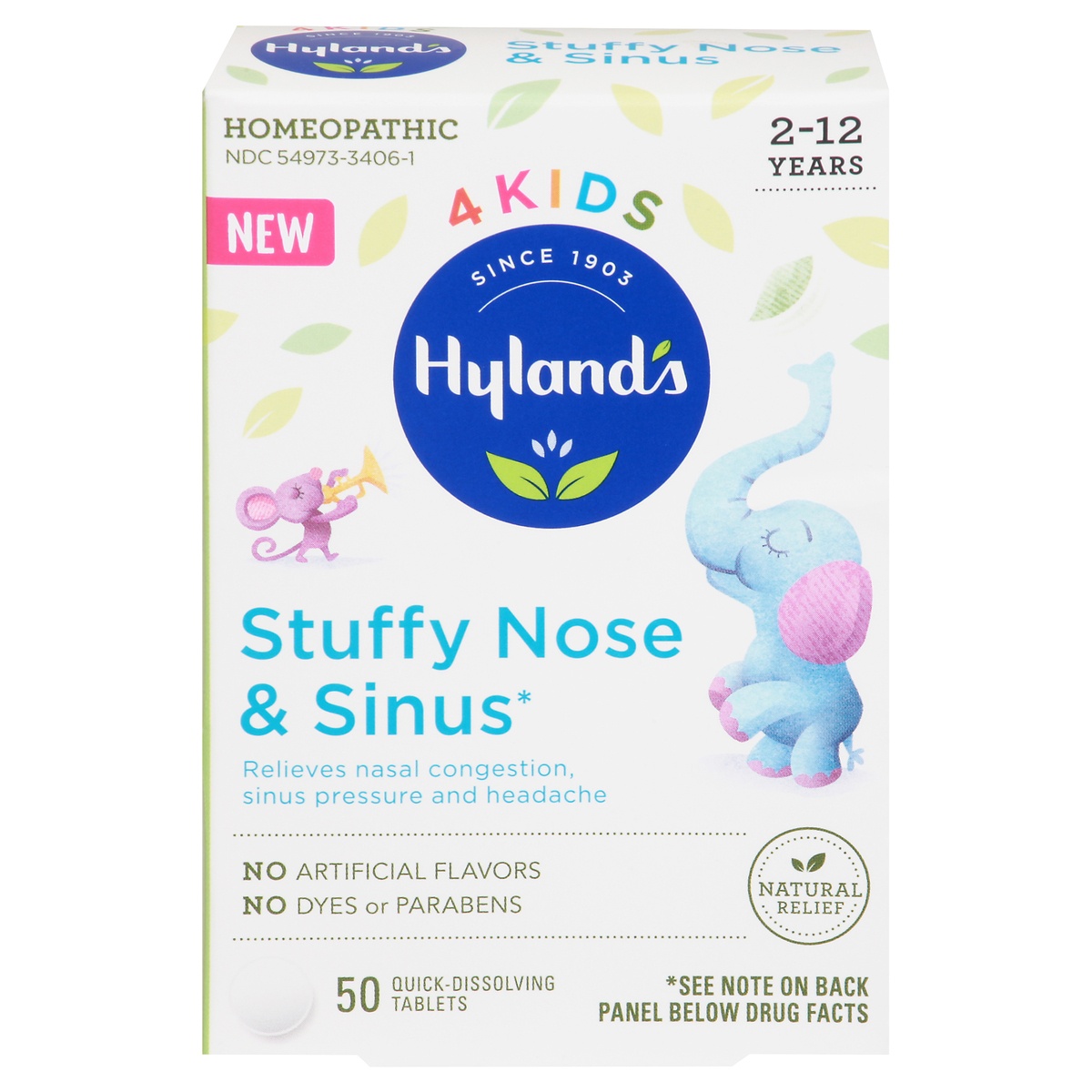 slide 1 of 1, Hyland's 4 Kids Stuffy Nose & Sinus Quick Dissolve Tablets, 50 ct