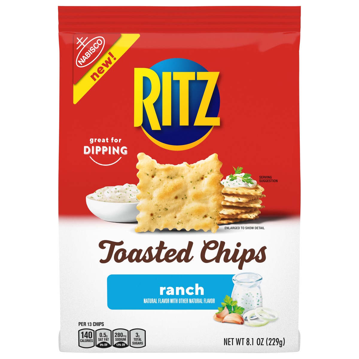 slide 1 of 9, RITZ Toasted Chips Ranch Crackers, 8.1 oz, 1 ct