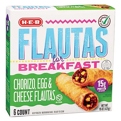 slide 1 of 1, H-E-B Select Ingredients Flautas For Breakfast Chorizo Egg & Cheese, 6 ct