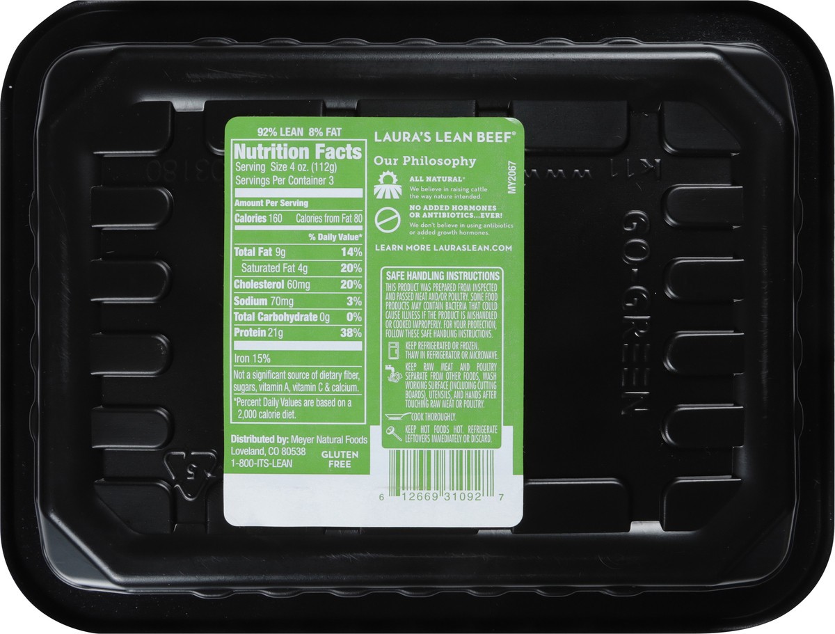 slide 8 of 13, 92% Lean Ground Beef Patties, 12 oz