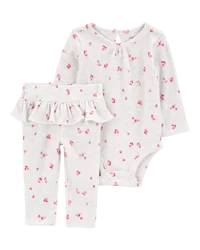Carter's Baby 2-Piece Floral Valentine's Day Bodysuit Pant Set Grey 6M