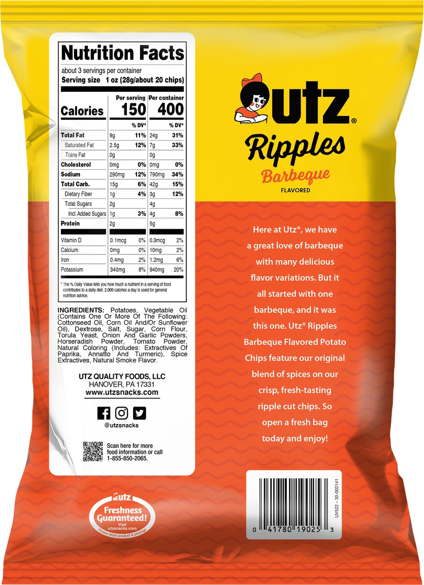 slide 4 of 7, Utz 2.75 oz Utz Ripples Barbeque Potato Chips, 2.75 oz