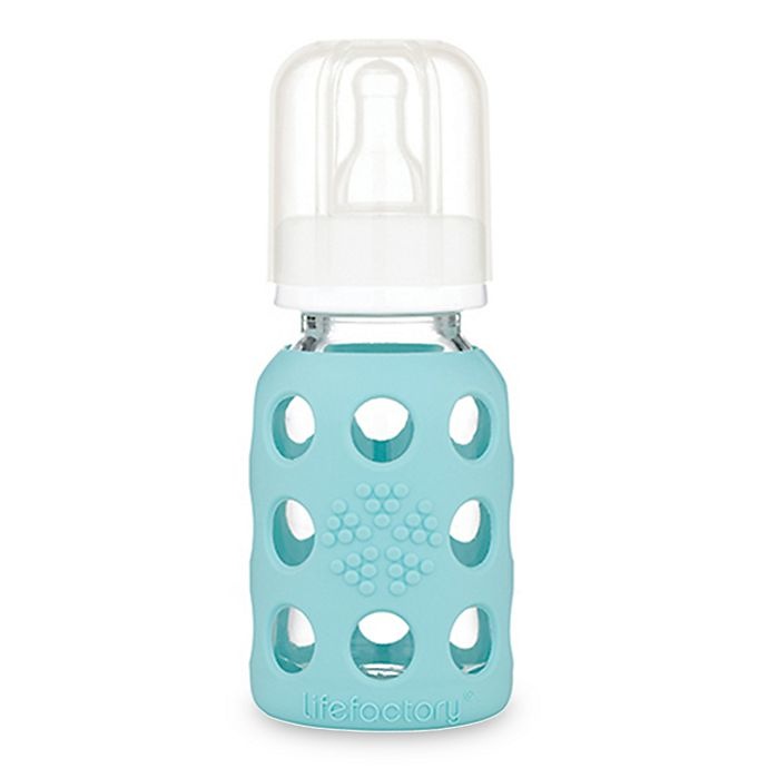 slide 1 of 5, Lifefactory Glass Baby Bottle with Protective Sleeve - Mint, 4 oz