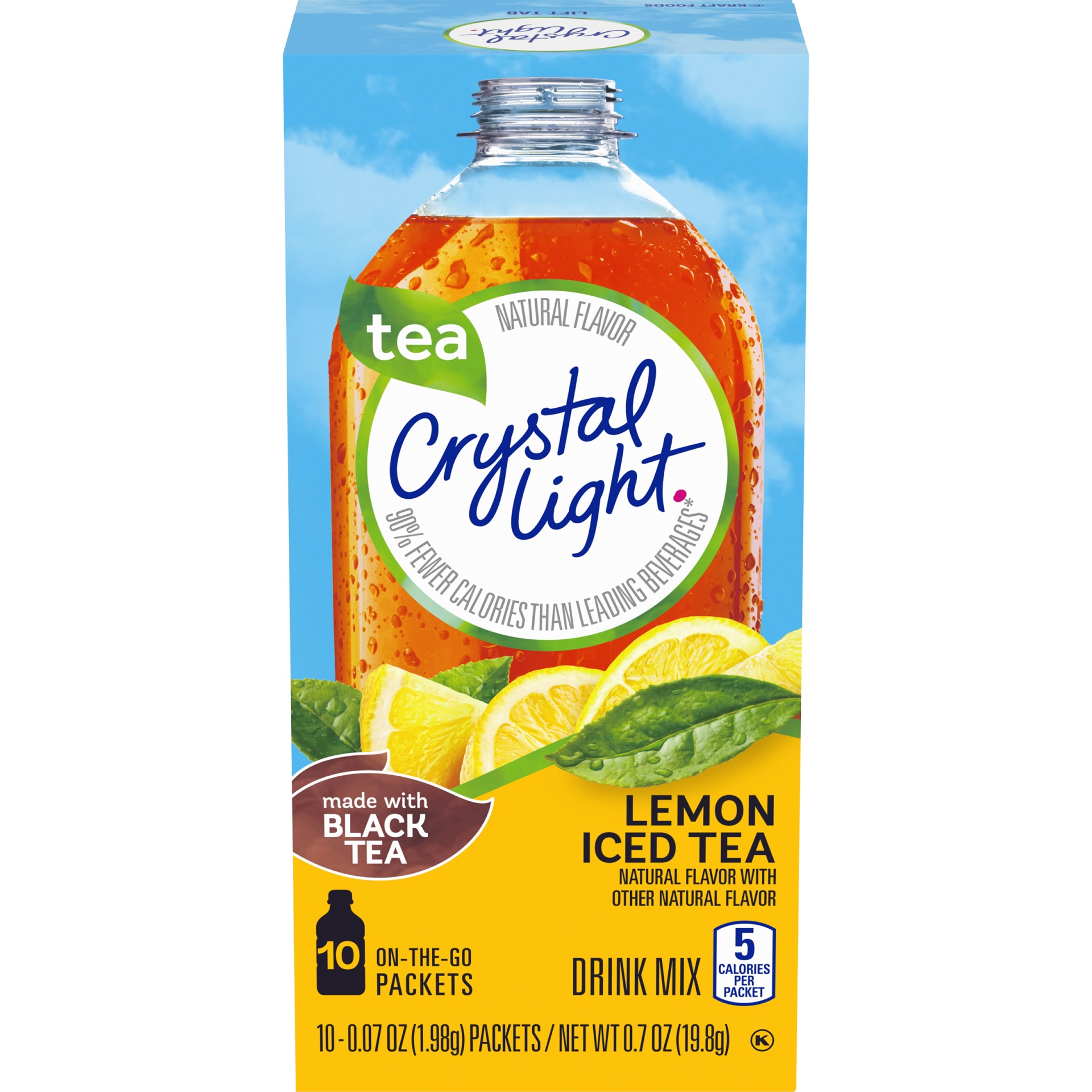 slide 1 of 10, Crystal Light Lemon Iced Tea Naturally Flavored Powdered Drink Mix On-the-Go-Packets, 10 ct