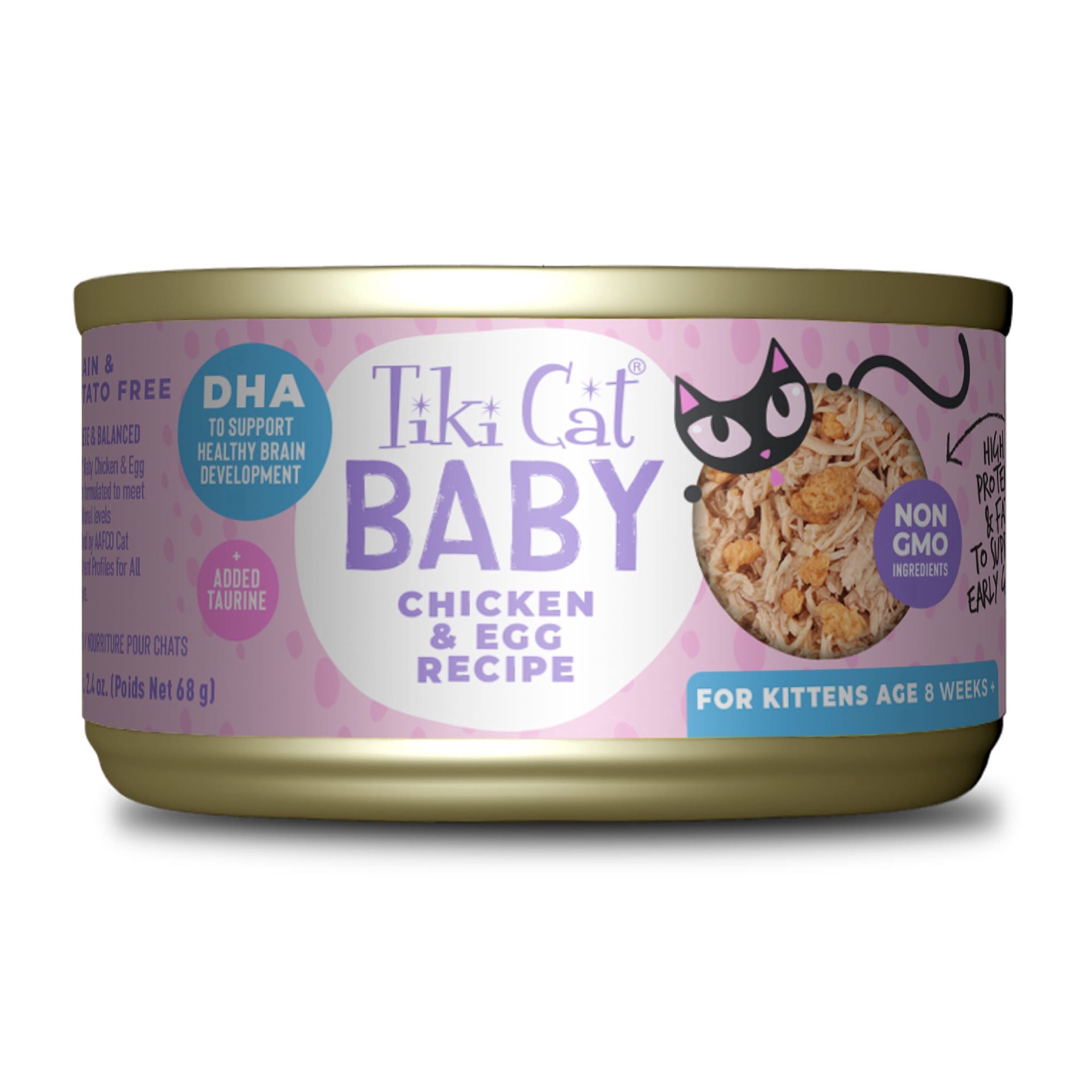 slide 1 of 1, Tiki Cat Baby Wet Cat Food for Kittens, Chicken & Egg, 2.4 oz. Can, 2.4 oz