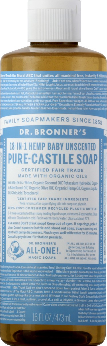 slide 7 of 9, Dr. Bronner's Baby 18-in-1 Hemp Pure-Castile Unscented Soap 16 fl oz, 16 oz