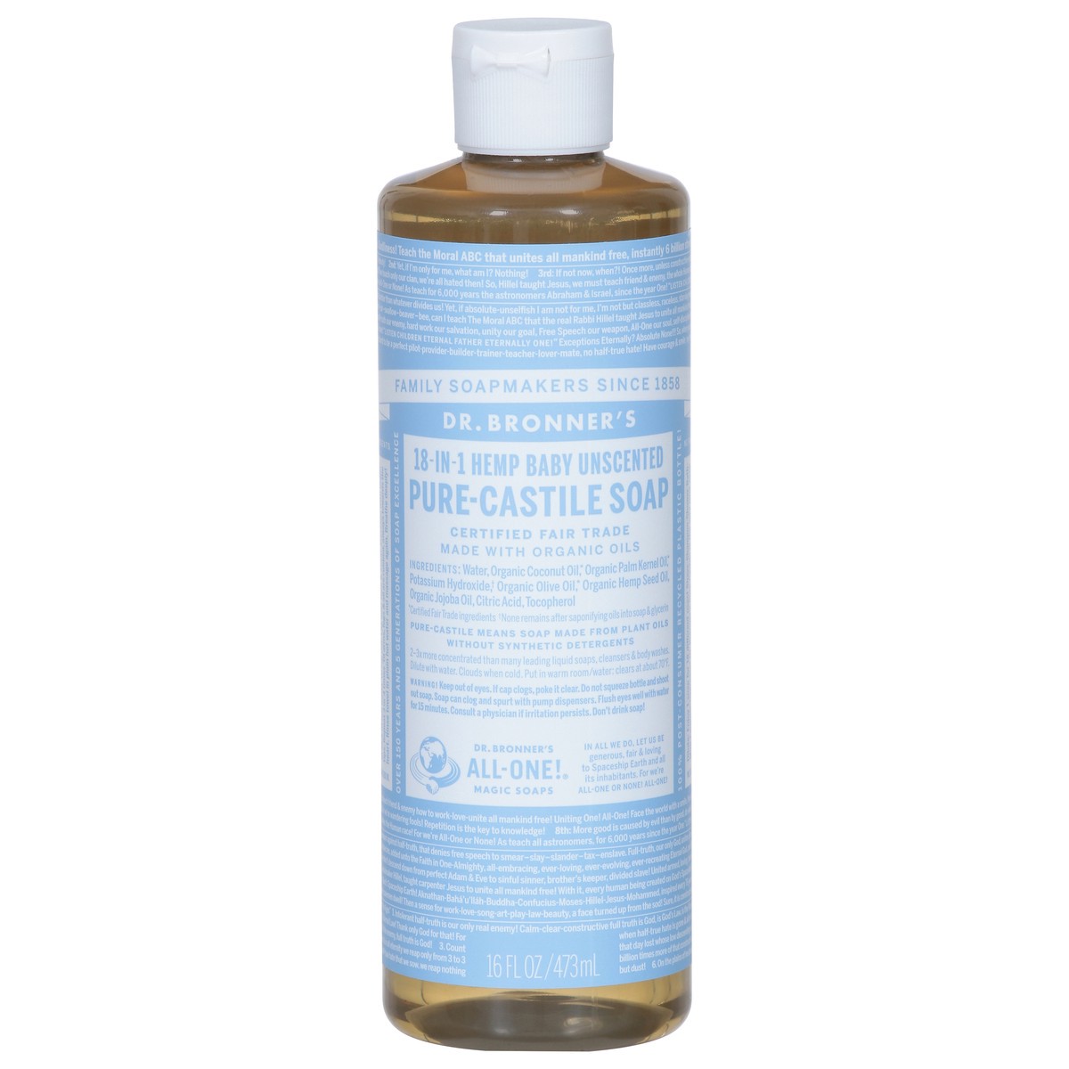 slide 1 of 9, Dr. Bronner's Baby 18-in-1 Hemp Pure-Castile Unscented Soap 16 fl oz, 16 oz