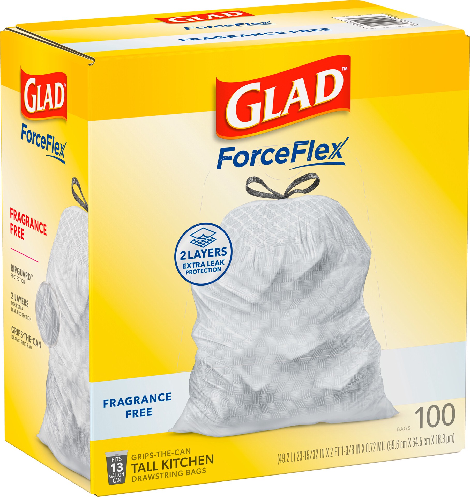 slide 4 of 5, Glad ForceFlex Tall Kitchen Drawstring Trash Bags, 13 Gallon, Fragrance Free, 100 Count, 100 ct