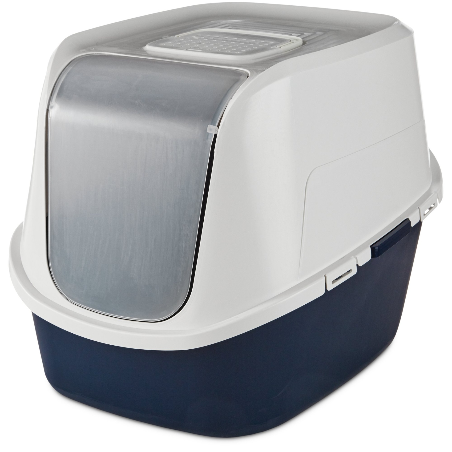 slide 1 of 1, So Phresh Jumbo Enclosed Cat Litter Box in Navy, 1 ct