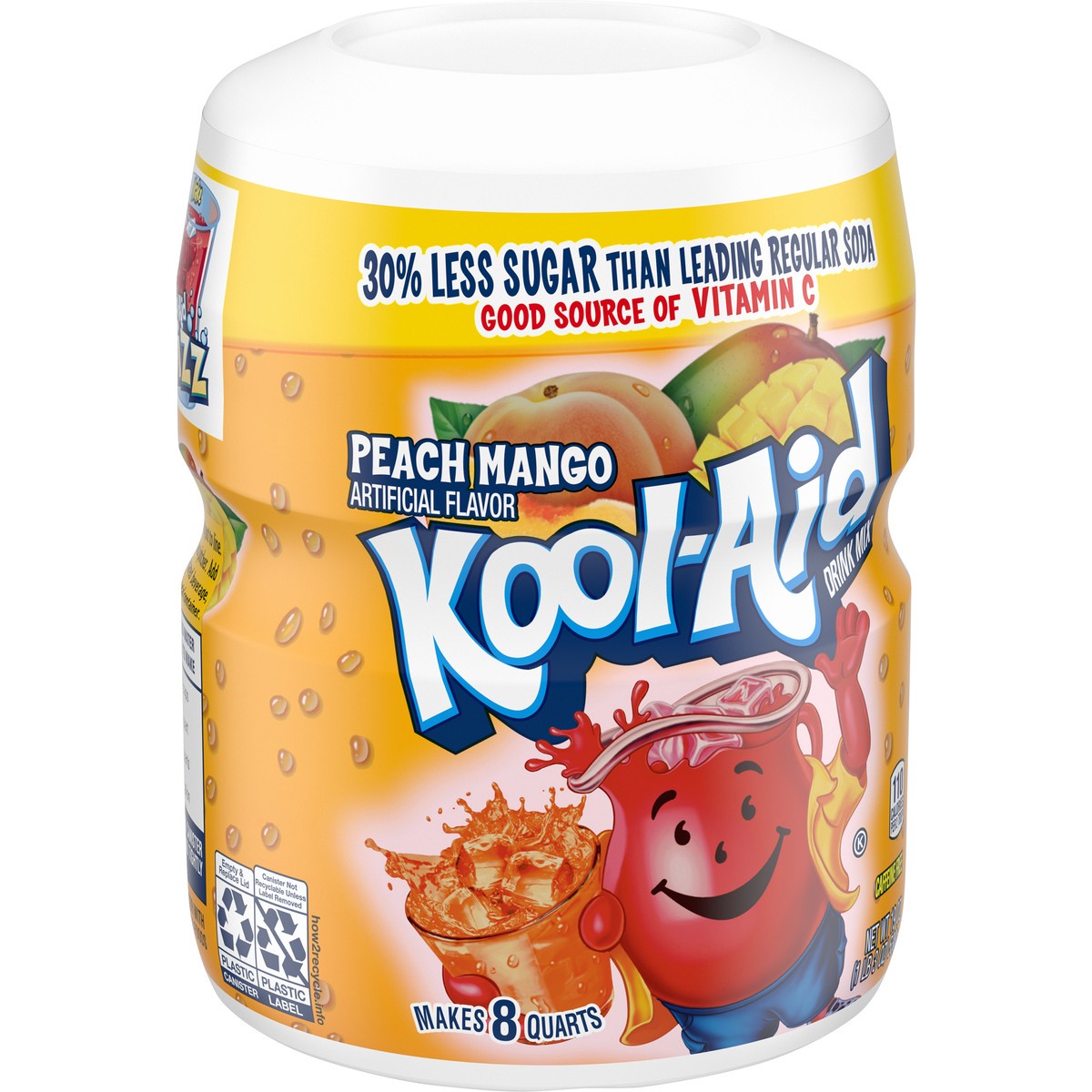 slide 6 of 9, Kool-Aid Sugar-Sweetened Peach Mango Artificially Flavored Powdered Soft Drink Mix, 19 oz Canister, 19 oz