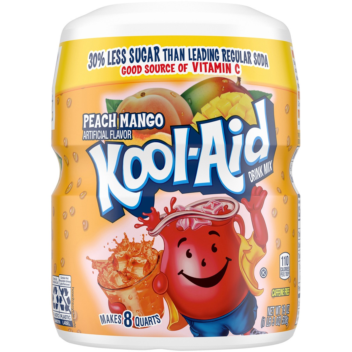 slide 5 of 9, Kool-Aid Sugar-Sweetened Peach Mango Artificially Flavored Powdered Soft Drink Mix, 19 oz Canister, 19 oz