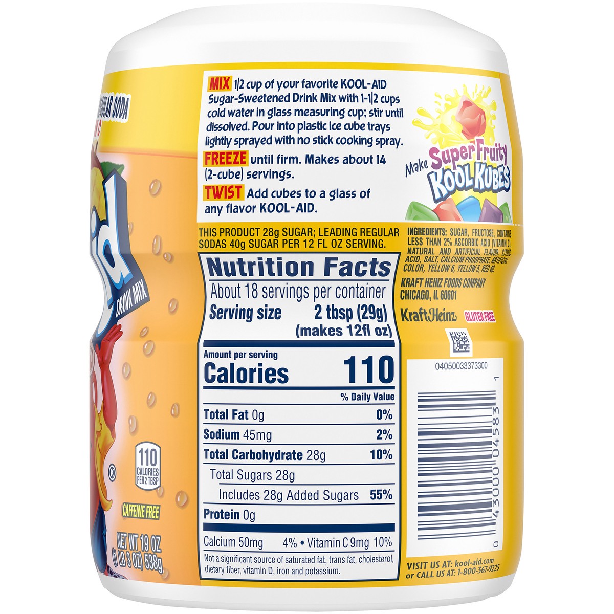 slide 7 of 9, Kool-Aid Sugar-Sweetened Peach Mango Artificially Flavored Powdered Soft Drink Mix, 19 oz Canister, 19 oz