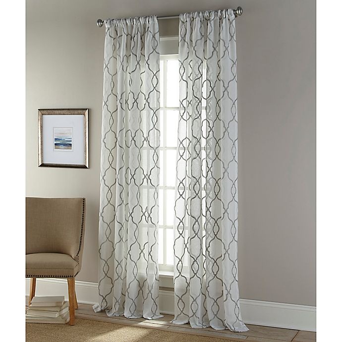 slide 1 of 1, Sherry Kline Medallion Rod Pocket/Back Tab Sheer Window Curtain Panel - Natural/Silver, 96 in